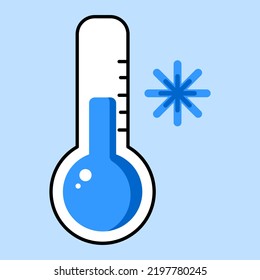 Weather thermometer illustration. Cold temperature. The blue scale of the thermometer. Winter weather. Vector image