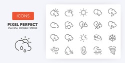 Weather. Thin Line Icon Set. Outline Symbol Collection. Editable Vector Stroke. 256x256 Pixel Perfect Scalable To 128px, 64px...