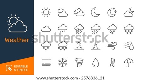 Weather thin line icons. Editable stroke. Pixel perfect.