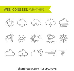 Juego de vectores de iconos de línea delgada meteorológica