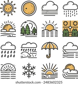 Clima de línea delgada Vector set pixel perfecto