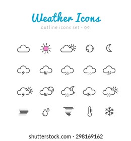 Weather thin linear icons set  for web and mobile application. Nature phenomenon pictograms
