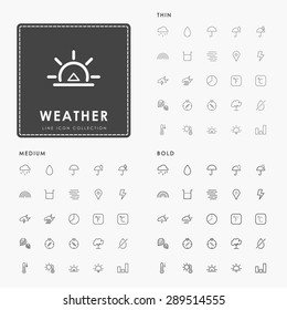 weather thin, medium and bold minimal line icons