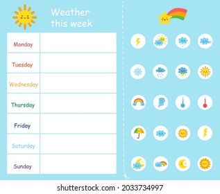 Weather This Week Template For Kids. Weather Chart.