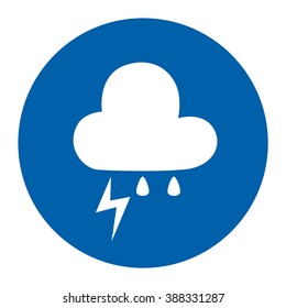 Weather. Thundercloud with lightning on color circle, vector icon.