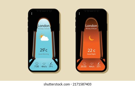 Weather Time widget and background smartphone night and sunny 