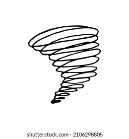 Weather tornado doodle. Vector hand drawn meteorological forecast symbols. Season of dangerous hurricanes, storms. Thin line web design icon.