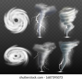 Weather tornado. Water cyclonic storm nature power vector realistic tornado pictures