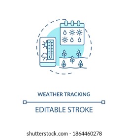 Weather tracking concept icon. Innovative agriculture technology. Futuristic rain forecasting instrument idea thin line illustration. Vector isolated outline RGB color drawing. Editable stroke