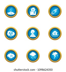 Weather trouble icons set. Flat set of 9 weather trouble vector icons for web isolated on white background