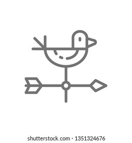 Weather vane rooster, weathercock line icon.