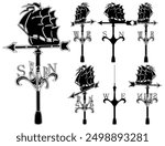 Weather Vane Vector 02. An Illustration Of a Traditional Wind Vane With a Sailing Ship On Top Isolated On A White Background.