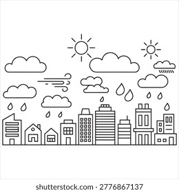 Weather variations over a city skyline illustration