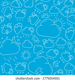 Weather - Vector background (seamless pattern) of snow, storm, rain, cloud, sunny, wind and moon for graphic design