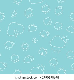 Weather - Vector Background (seamless Pattern) Of Snow, Storm, Rain, Cloud, Sunny, Wind And Moon For Graphic Design