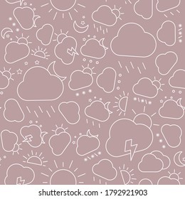 Weather - Vector Background (seamless Pattern) Of Snow, Storm, Rain, Cloud, Sunny, Wind And Moon For Graphic Design