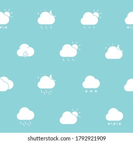 Weather - Vector background (seamless pattern) of silhouettes snow, storm, rain, cloud, sunny, wind and moon for graphic design