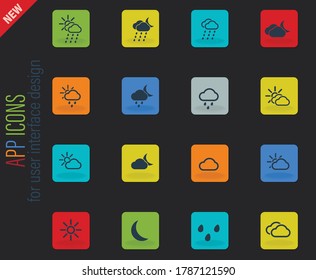 Weather vector color web icons on dark background for user interface design