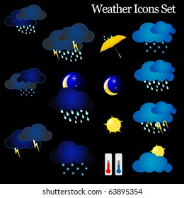Weather vector Icon set isolated on black background. Vector illustration