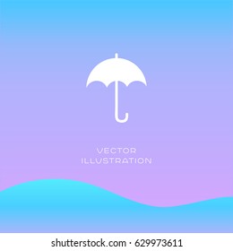 Weather vector icon with umbrella on blue and purple gradient background