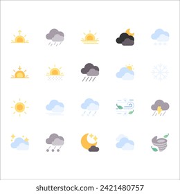 Iconos vectoriales meteorológicos con estilo de color plano
