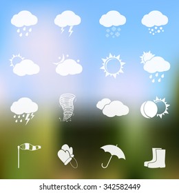 Weather vector icons on blurred background