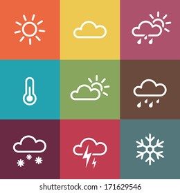 Weather Vector Icons on vintage colorful tiles background. Isolated from background. Each icon in separately folder.