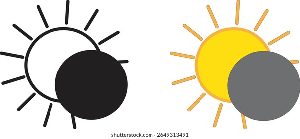 Vetor de tempo Ícones, ícone do eclipse solar com lua cobre o sol