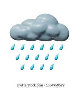 Weather vector illustration of graphic design for meteorology - blue plastic cloud during thunderstorm. Smooth isolated sculpture of rainy cloud. Decorative object or symbol of gray overcast skies.