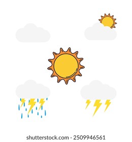 Clima Ilustración vectorial Soleado, nublado y lluvioso