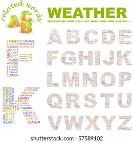 WEATHER. Vector letter collection. Illustration with different association terms.