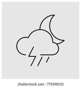 Weather vector line icons: night drizzle rainy  and lightning