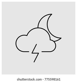 Weather vector line icons: night lightning