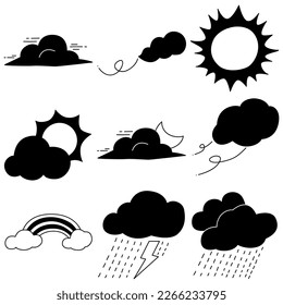 Weather vector set isolated on white background, Weather simple cartoon hand drawn style.