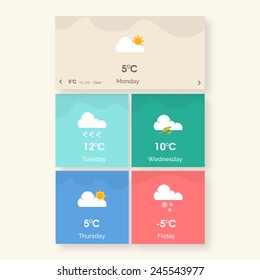 Weather web application user interface for mobile with different seasons on beige background.