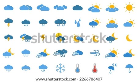 weather web icons. Weather , clouds, sunny day, moon, snowflakes, wind, sun day. Vector illustration. 50 weather icon