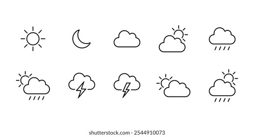 Wetter Web-Symbole gesetzt. Mit Wolken, Temperatur, sonnigen Tag, Regen, Wind und mehr. Einfache Web-Symbole