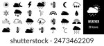 Weather Web Icons. Sunny, Cloudy, Rainy, Snowy, Temperature. Vector in Line Style Icons