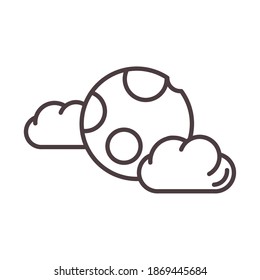 weather whole moon and clouds sky vector illustration line icon style