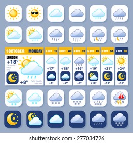 Weather widget and 24 glossy icons set for web design, eps 8