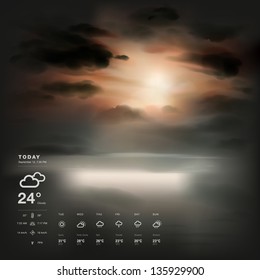 Weather widget template and sunset the sea background