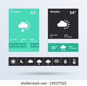 Weather Widget UI set of beautiful components featuring the flat design trend. Vector illustration.