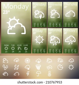 Weather Widget UI set of beautiful components featuring the flat design trend. Vector illustration.