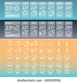 Weather widgets for day and night and set of weather icons.