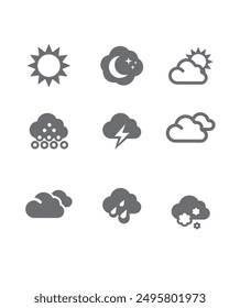 Weather widgets template icons for computing web and app. stock illustration