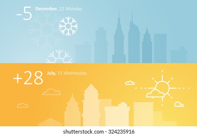 Weather widgets template winter and summer in city