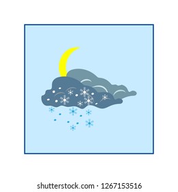 Weather winter icon. Moon and cloud. Meteorology symbol thunderstormy. Isolated icon bad weather. Design element. Colorful symbol of gale. Template for weather forecast, card. Vector illustration