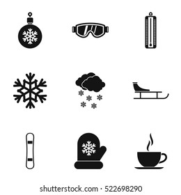 Weather Winter Icons Set. Simple Illustration Of 9 Weather Winter Vector Icons For Web