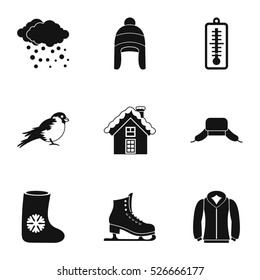 Weather winter icons set. Simple illustration of 9 weather winter vector icons for web