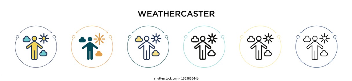 Weathercaster icon in filled, thin line, outline and stroke style. Vector illustration of two colored and black weathercaster vector icons designs can be used for mobile, ui, web